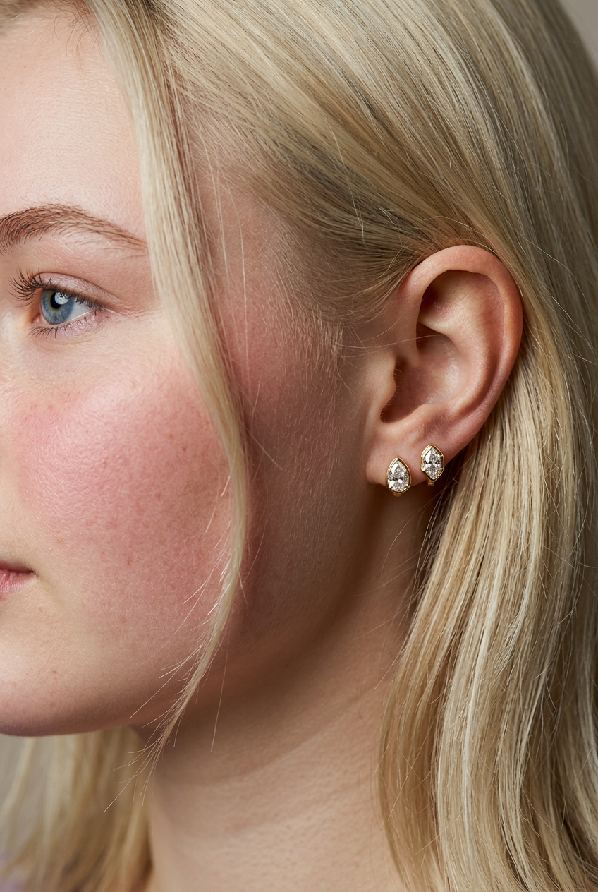 Earrings at Sunshine Diamonds - full model lifestyle image with visible diamond earrings