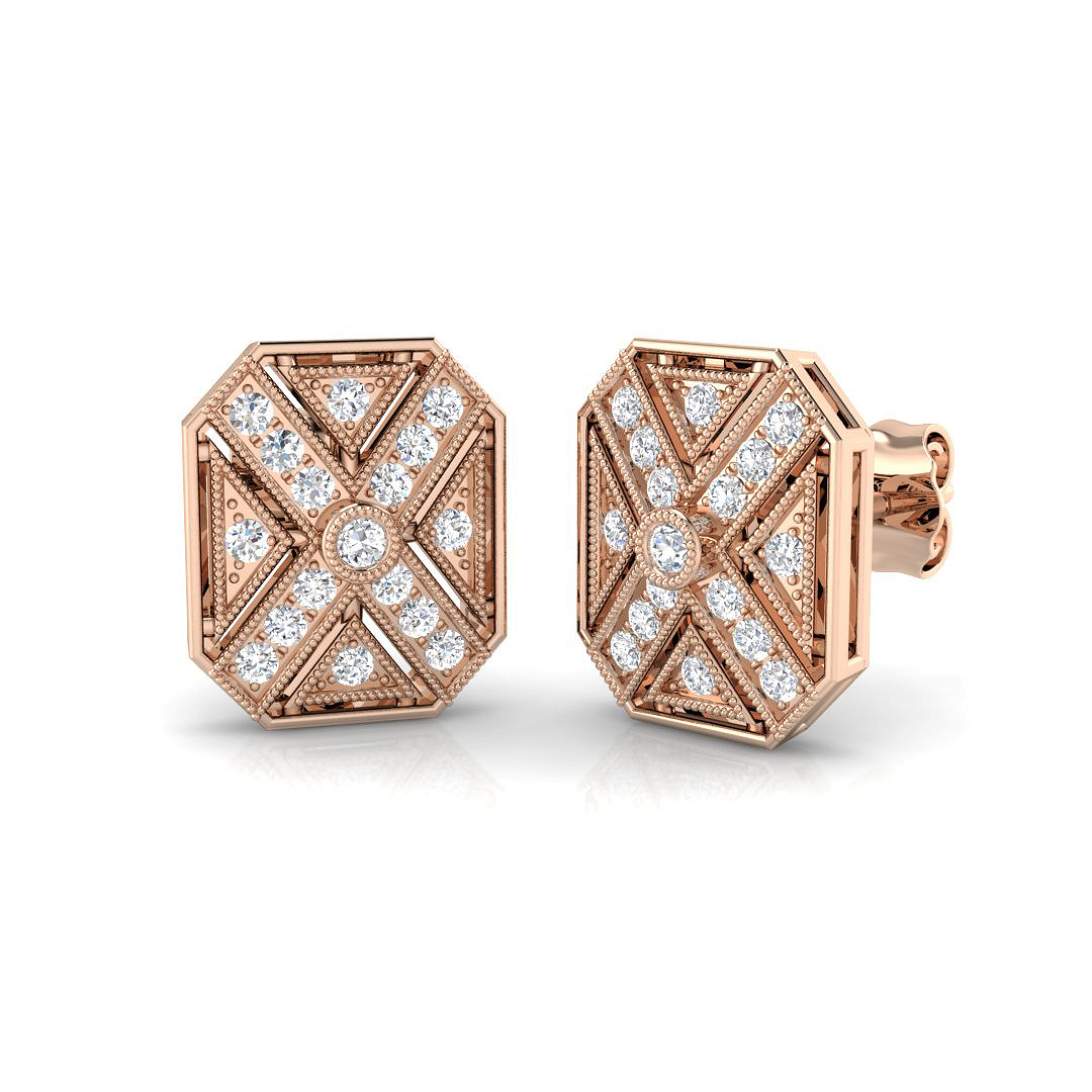 0.30Ct Geometric Art Deco Diamond Stud Earrings in 10K/14K gold and platinum with certified lab-grown or natural diamonds