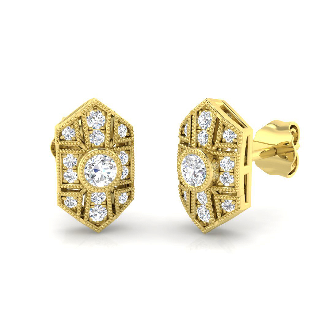0.30Ct Timeless Art Deco Elongated Diamond Stud Earrings in 10K/14K gold and platinum with certified lab-grown or natural diamonds