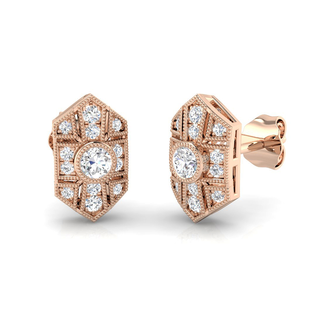 0.30Ct Timeless Art Deco Elongated Diamond Stud Earrings in 10K/14K gold and platinum with certified lab-grown or natural diamonds