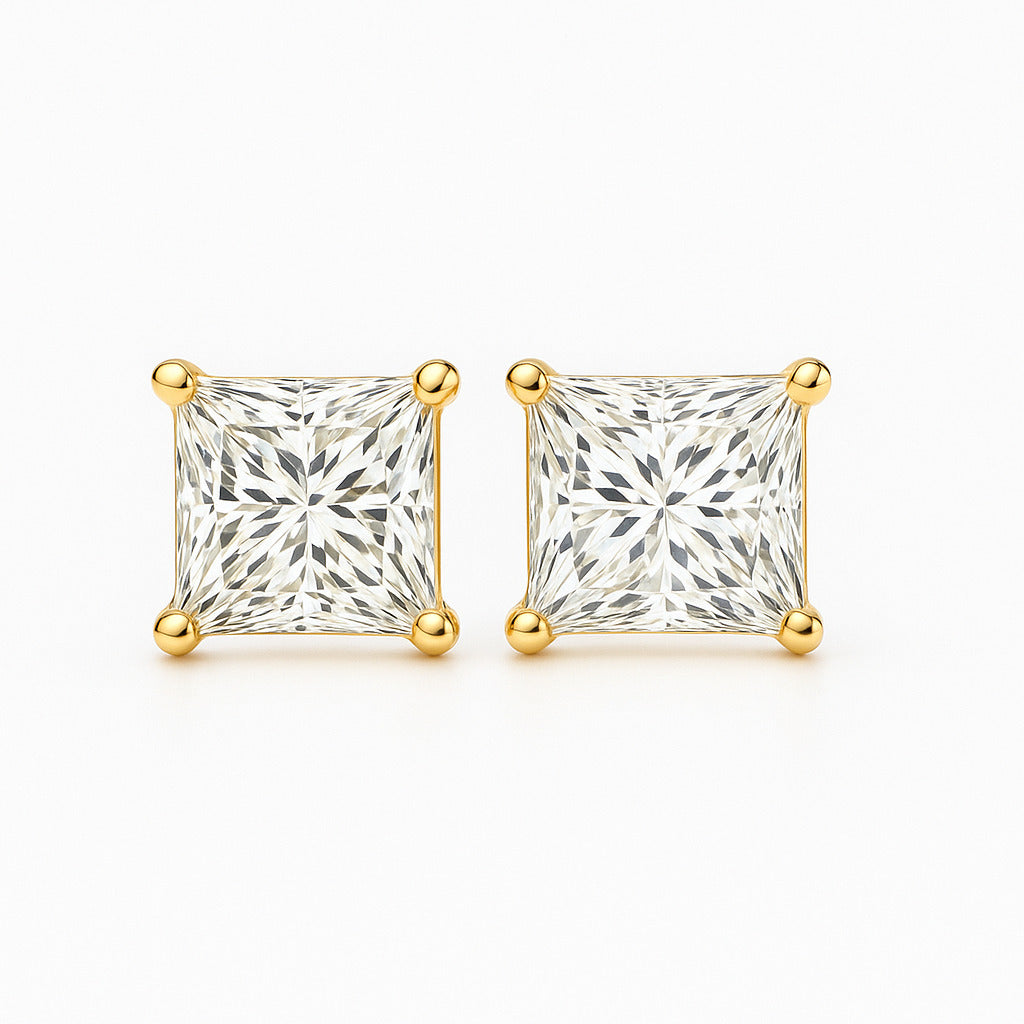Stud Earrings with Princess-Cut Lab-Grown Diamond - 0.50ct in 10K/14K gold and platinum with certified lab-grown or natural diamonds