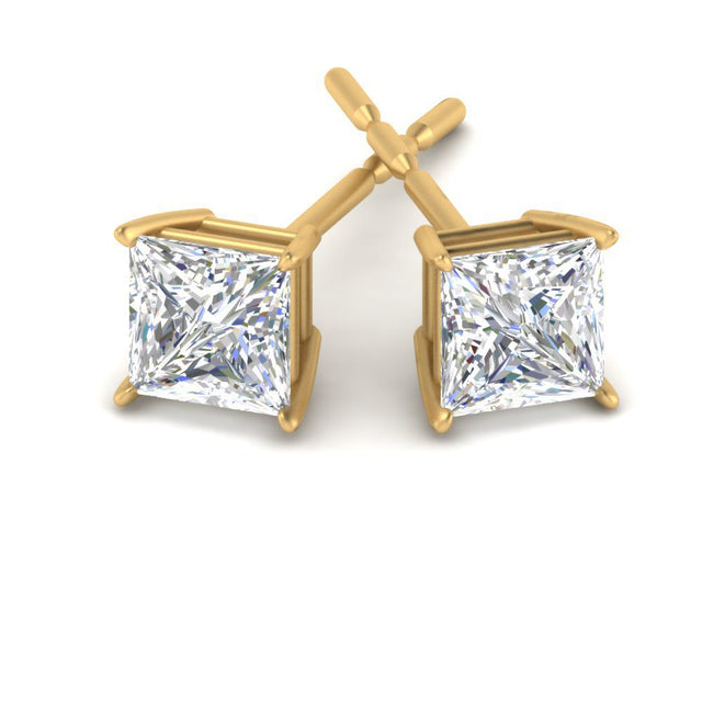 Stud Earrings with Princess-Cut Lab-Grown Diamond - 0.50ct | 10K & 14K Gold, Platinum