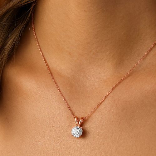 Prong-Set Round Lab-Grown Diamond Solitaire V-Bale Pendant (Without Chain) in 10K/14K gold and platinum with certified lab-grown or natural diamonds