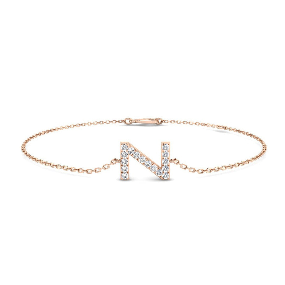 Lab Grown Diamond Alphabet Z Pave Set Bracelet with Chain and Lobster Claw in 10K/14K gold and platinum with certified lab-grown or natural diamonds