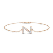 Lab Grown Diamond Alphabet Z Pave Set Bracelet with Chain and Lobster Claw in 10K/14K gold and platinum with certified lab-grown or natural diamonds