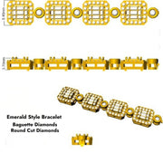 Emerald Cut & Round Diamond Halo Tennis Bracelet with Box Clasp in 10K/14K gold and platinum with certified lab-grown or natural diamonds
