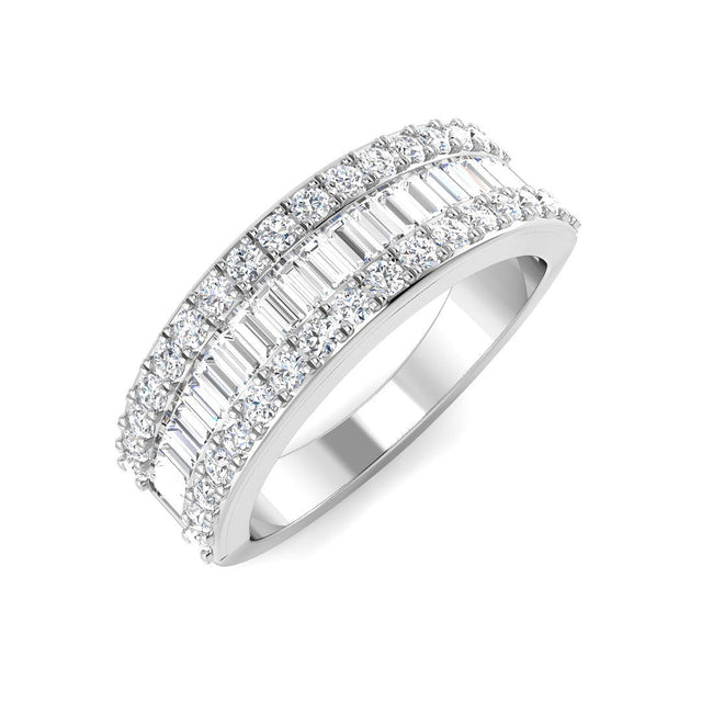 Lab-Grown Round & Baguette Diamond Half Eternity Sandwich Ring | 10K & 14K Gold, Platinum