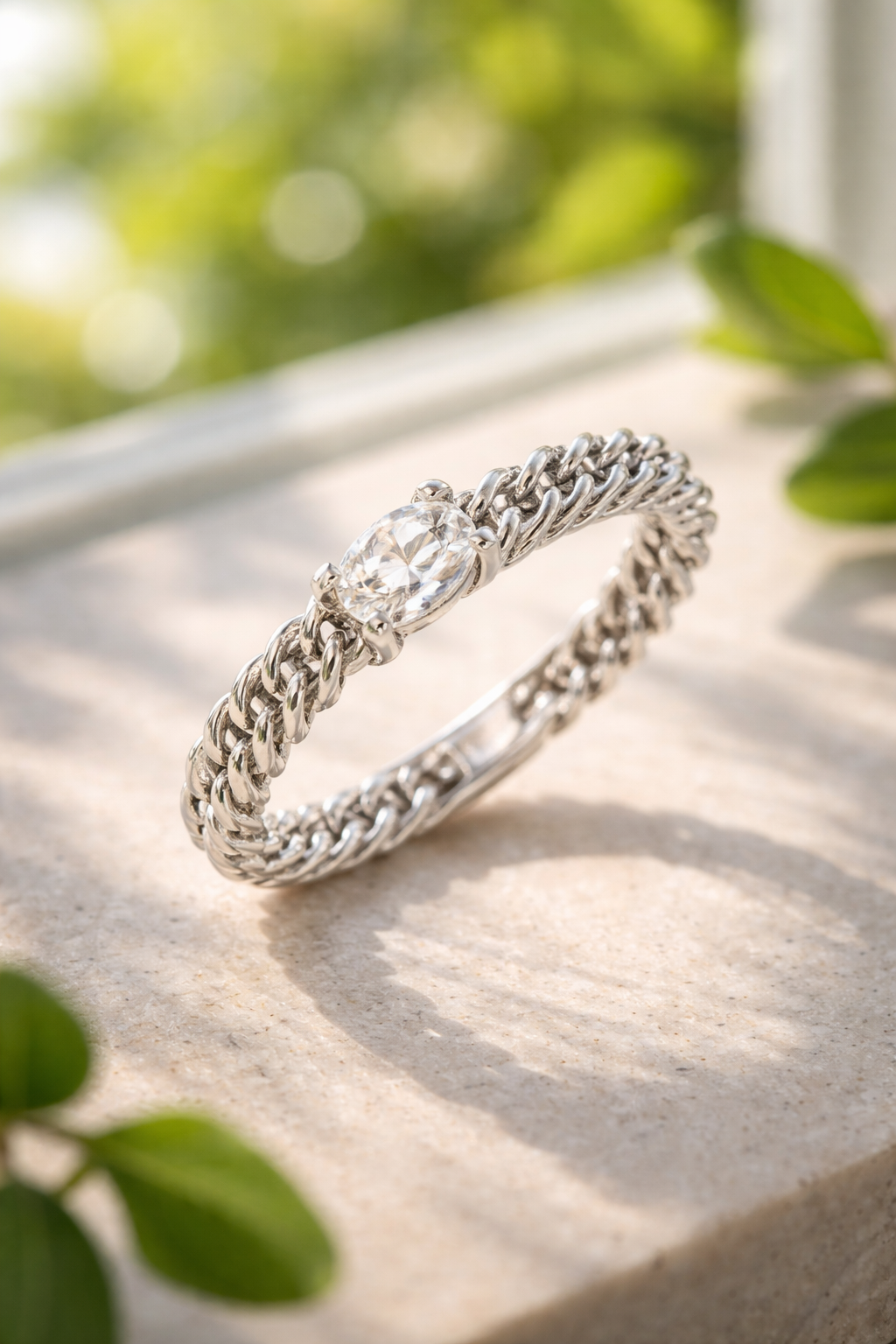 Oval Diamond Solitaire Chain Ring In in 10K/14K gold and platinum with certified lab-grown or natural diamonds
