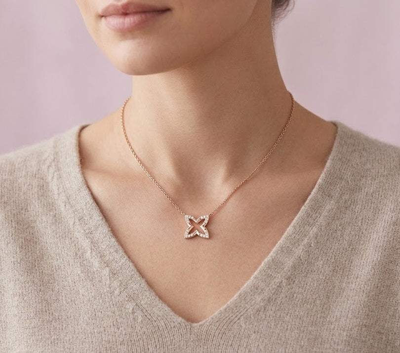 Diamond Flower Necklace in Gold & in 10K/14K gold and platinum with certified lab-grown or natural diamonds