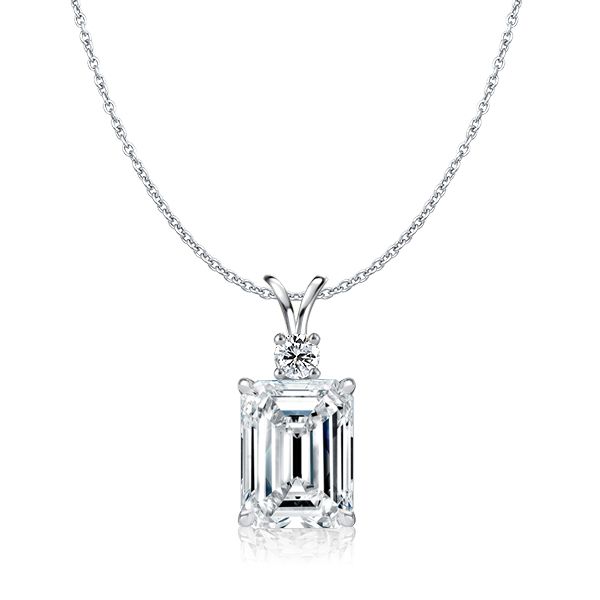 Emerald-Cut Lab-Grown Diamond Solitaire Pendant with Accent (Without chain) | 10K & 14K Gold, Platinum