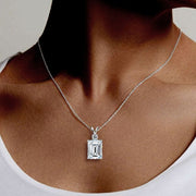 Emerald-Cut Lab-Grown Diamond Solitaire Pendant with Accent (Without chain) in 10K/14K gold and platinum with certified lab-grown or natural diamonds