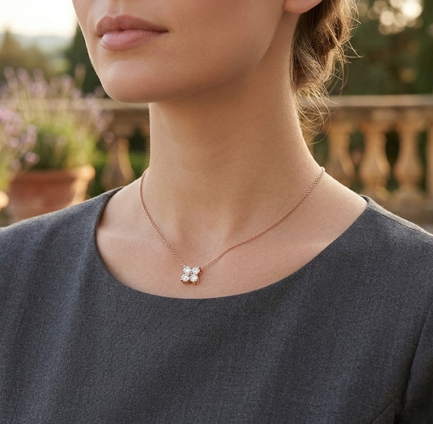 4-Diamond Cluster Pendant Necklace in 10K/14K gold and platinum with certified lab-grown or natural diamonds