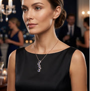 Blue Sapphire & Diamond Five Stone Drop Pendant Necklace - UK Made in 10K/14K gold and platinum with certified lab-grown or natural diamonds