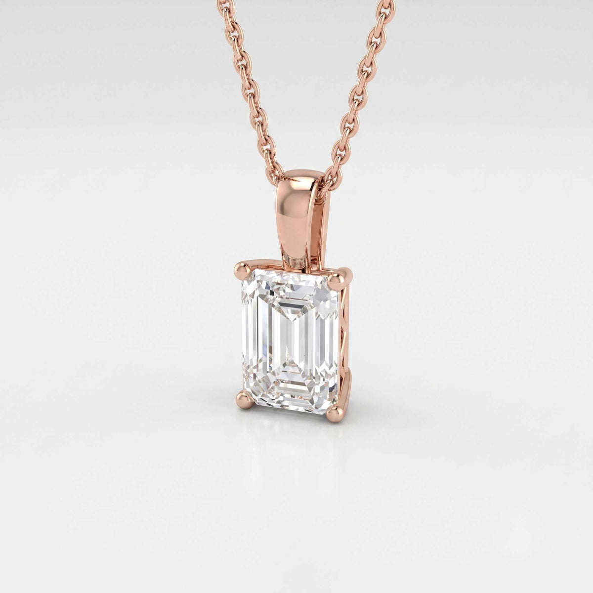 Lab Grown Emerald Cut Diamond Pendant in 10K/14K gold and platinum with certified lab-grown or natural diamonds
