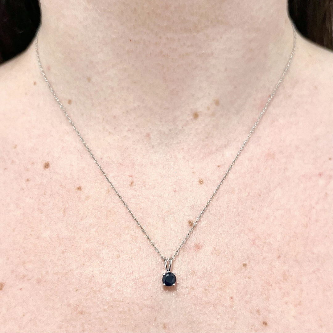 V-Bale Round Blue Sapphire Solitaire Pendant Without Chain in 10K/14K gold and platinum with certified lab-grown or natural diamonds