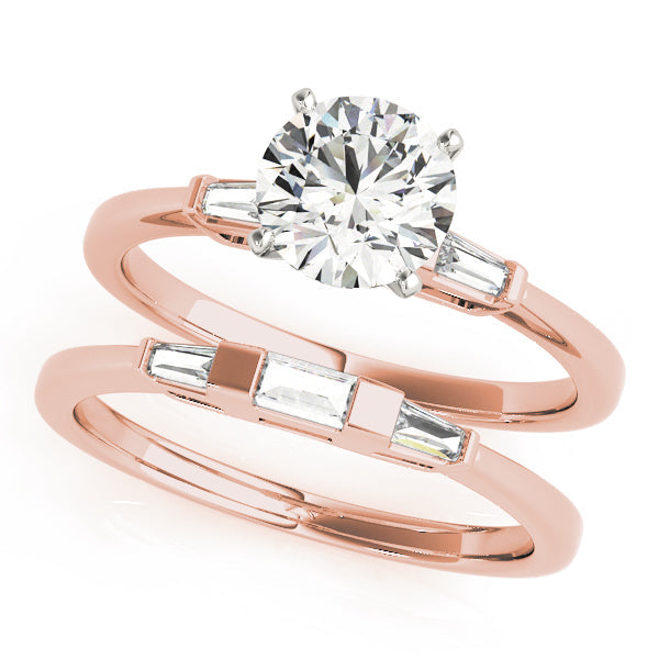 Round & Baguette Diamond Engagement Ring in 10K/14K gold and platinum with certified lab-grown or natural diamonds