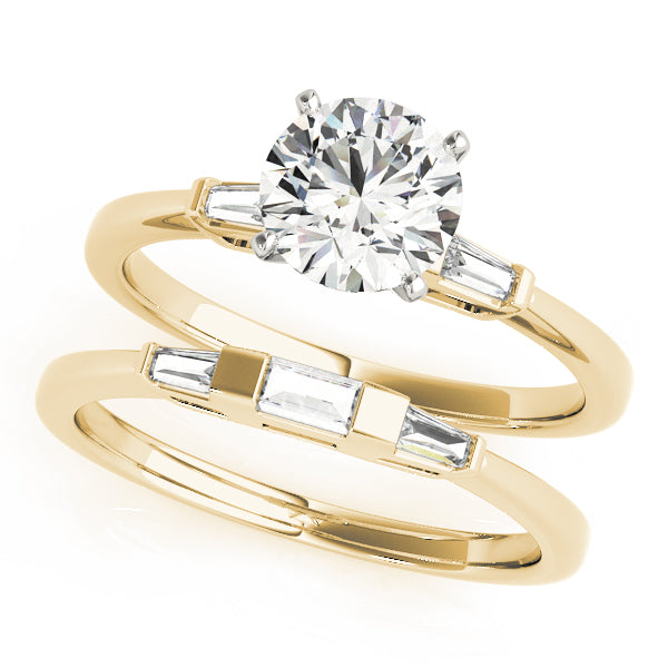 Round & Baguette Diamond Engagement Ring in 10K/14K gold and platinum with certified lab-grown or natural diamonds