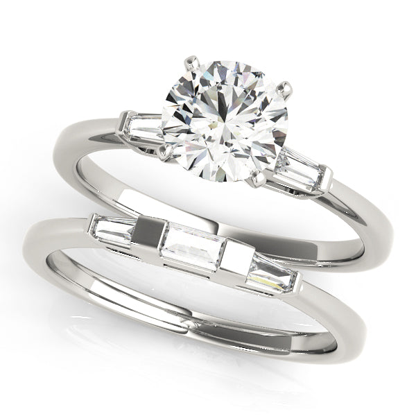 Round & Baguette Diamond Engagement Ring in 10K/14K gold and platinum with certified lab-grown or natural diamonds