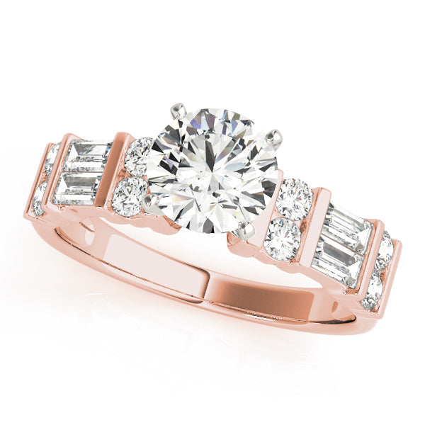 Devoted Fancy Shape Baguette Remounts Round Diamond Engagement Ring in 10K/14K gold and platinum with certified lab-grown or natural diamonds