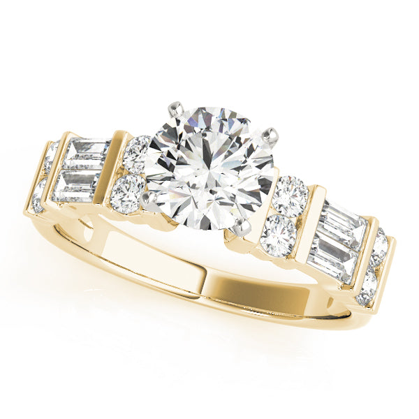 Devoted Fancy Shape Baguette Remounts Round Diamond Engagement Ring in 10K/14K gold and platinum with certified lab-grown or natural diamonds