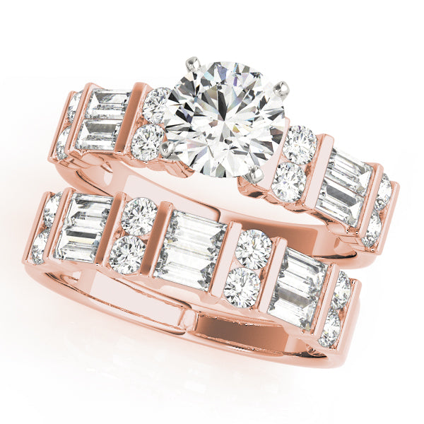 Devoted Fancy Shape Baguette Remounts Round Diamond Engagement Ring in 10K/14K gold and platinum with certified lab-grown or natural diamonds