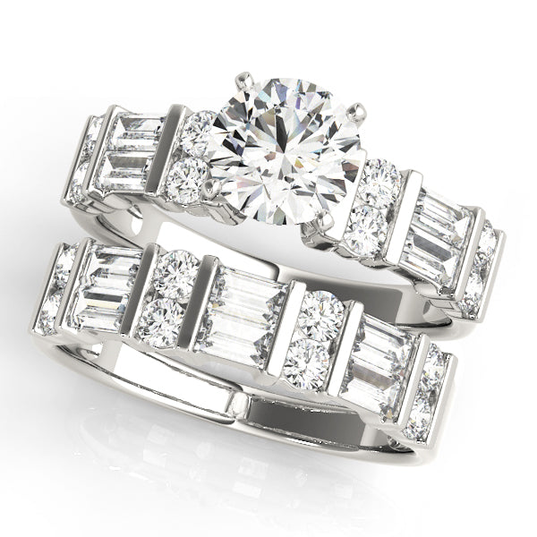 Devoted Fancy Shape Baguette Remounts Round Diamond Engagement Ring in 10K/14K gold and platinum with certified lab-grown or natural diamonds