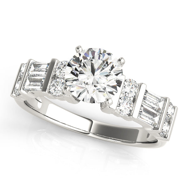 Devoted Fancy Shape Baguette Remounts Round Diamond Engagement Ring in 10K/14K gold and platinum with certified lab-grown or natural diamonds