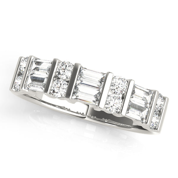 Fancy Baguette Bar Set Half Eternity Ring in Gold & Platinum