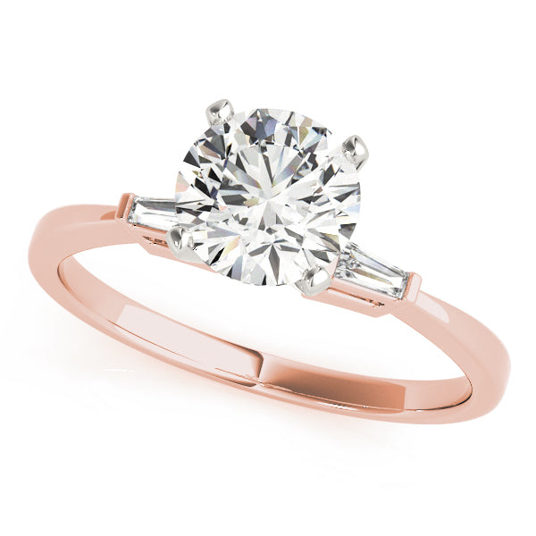 Round Diamond Engagement Ring with Baguette Side Stones in 10K/14K gold and platinum with certified lab-grown or natural diamonds