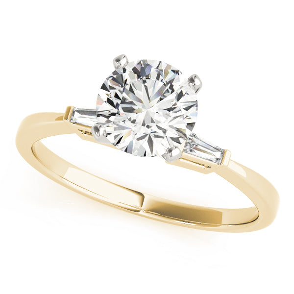 Round Diamond Engagement Ring with Baguette Side Stones in 10K/14K gold and platinum with certified lab-grown or natural diamonds