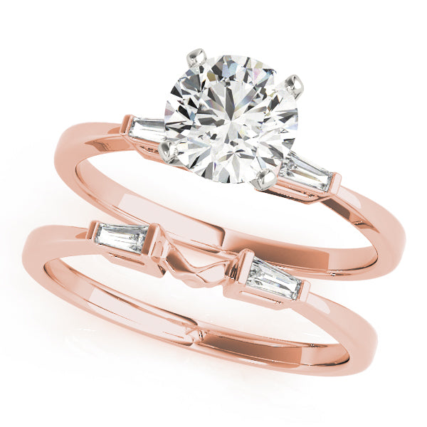 Round Diamond Engagement Ring with Baguette Side Stones in 10K/14K gold and platinum with certified lab-grown or natural diamonds