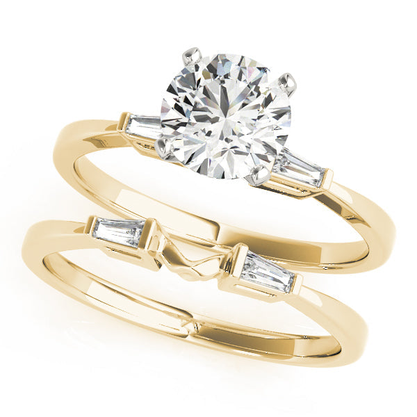 Round Diamond Engagement Ring with Baguette Side Stones in 10K/14K gold and platinum with certified lab-grown or natural diamonds