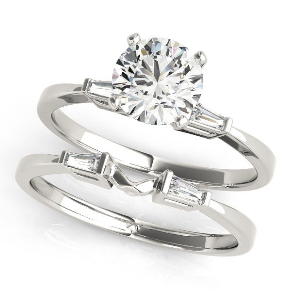 Round Diamond Engagement Ring with Baguette Side Stones in 10K/14K gold and platinum with certified lab-grown or natural diamonds