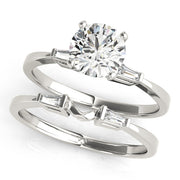 Round Diamond Engagement Ring with Baguette Side Stones in 10K/14K gold and platinum with certified lab-grown or natural diamonds