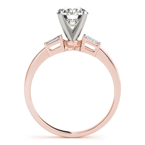 Round Diamond Engagement Ring with Baguette Side Stones in 10K/14K gold and platinum with certified lab-grown or natural diamonds