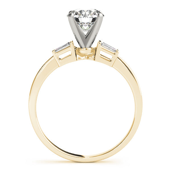 Round Diamond Engagement Ring with Baguette Side Stones in 10K/14K gold and platinum with certified lab-grown or natural diamonds