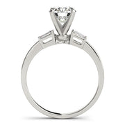 Round Diamond Engagement Ring with Baguette Side Stones in 10K/14K gold and platinum with certified lab-grown or natural diamonds
