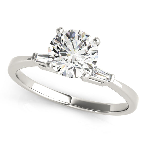 Round Diamond Engagement Ring with Baguette Side Stones in 10K/14K gold and platinum with certified lab-grown or natural diamonds