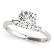 Round Diamond Engagement Ring with Baguette Side Stones in 10K/14K gold and platinum with certified lab-grown or natural diamonds
