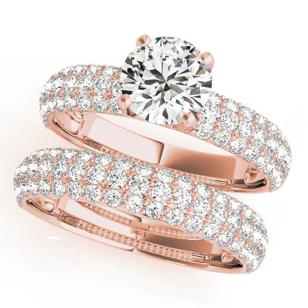 Sophisticated Pave Round Diamond Engagement Ring in 10K/14K gold and platinum with certified lab-grown or natural diamonds