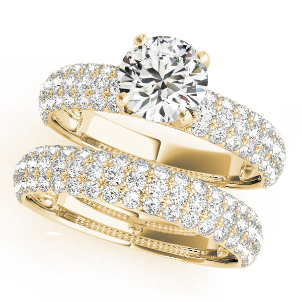 Sophisticated Pave Round Diamond Engagement Ring in 10K/14K gold and platinum with certified lab-grown or natural diamonds