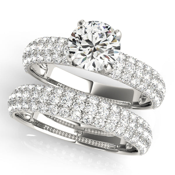 Sophisticated Pave Round Diamond Engagement Ring in 10K/14K gold and platinum with certified lab-grown or natural diamonds