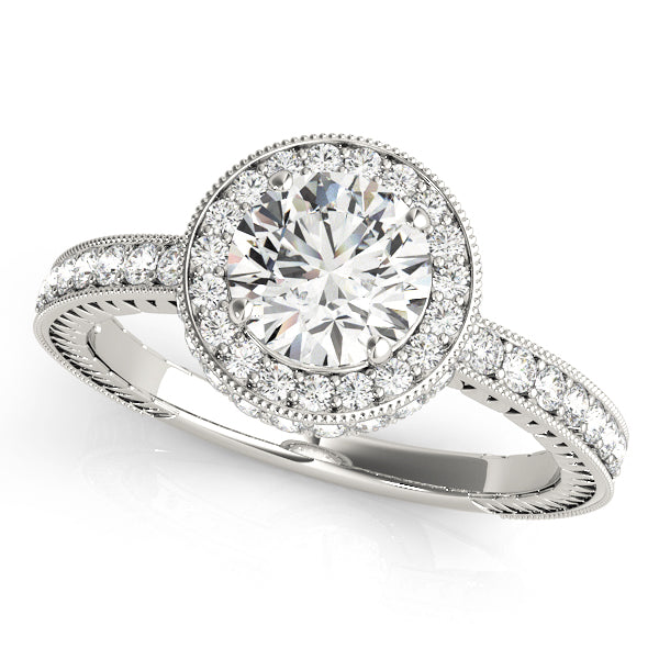 Radiant Halo Round Diamond Engagement Ring in 10K/14K gold and platinum with certified lab-grown or natural diamonds
