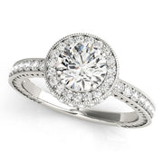 Radiant Halo Round Diamond Engagement Ring in 10K/14K gold and platinum with certified lab-grown or natural diamonds