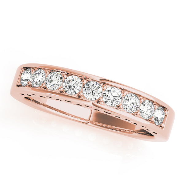 Single Row Prong in Channel Wedding Half Eternity Ring in Gold & Platinum