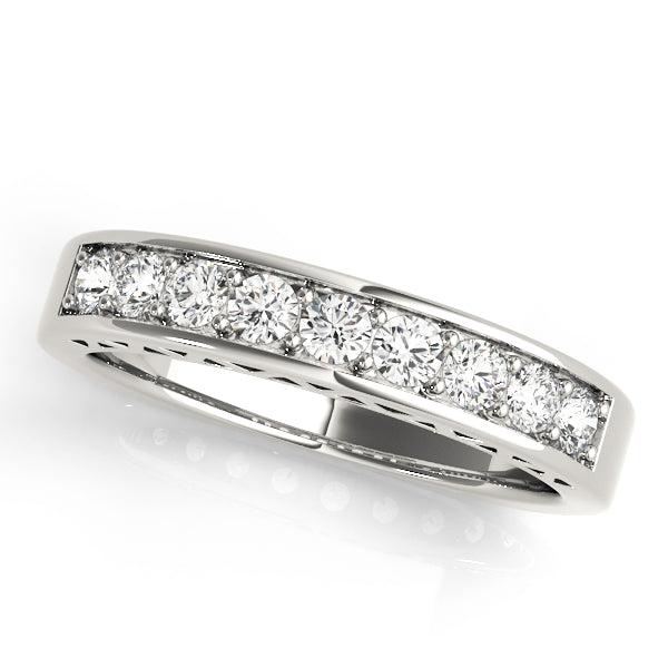 Single Row Prong in Channel Wedding Half Eternity Ring in Gold & Platinum