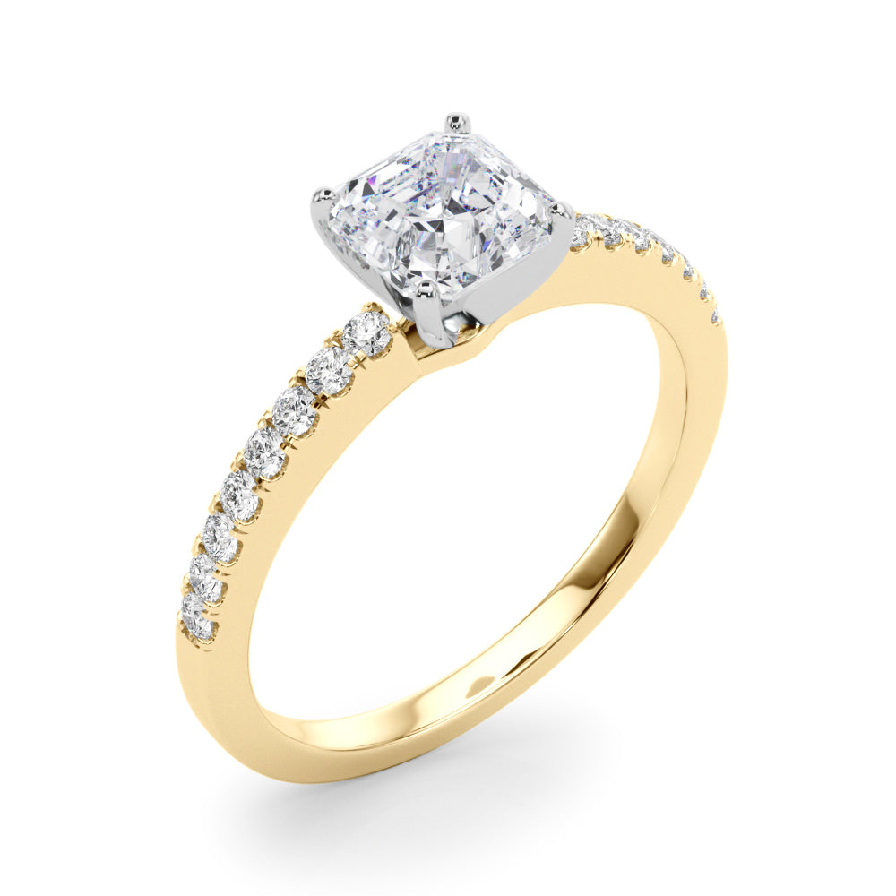 Sculpted Prong-Set Round Diamond Engagement Ring in 10K/14K gold and platinum with certified lab-grown or natural diamonds