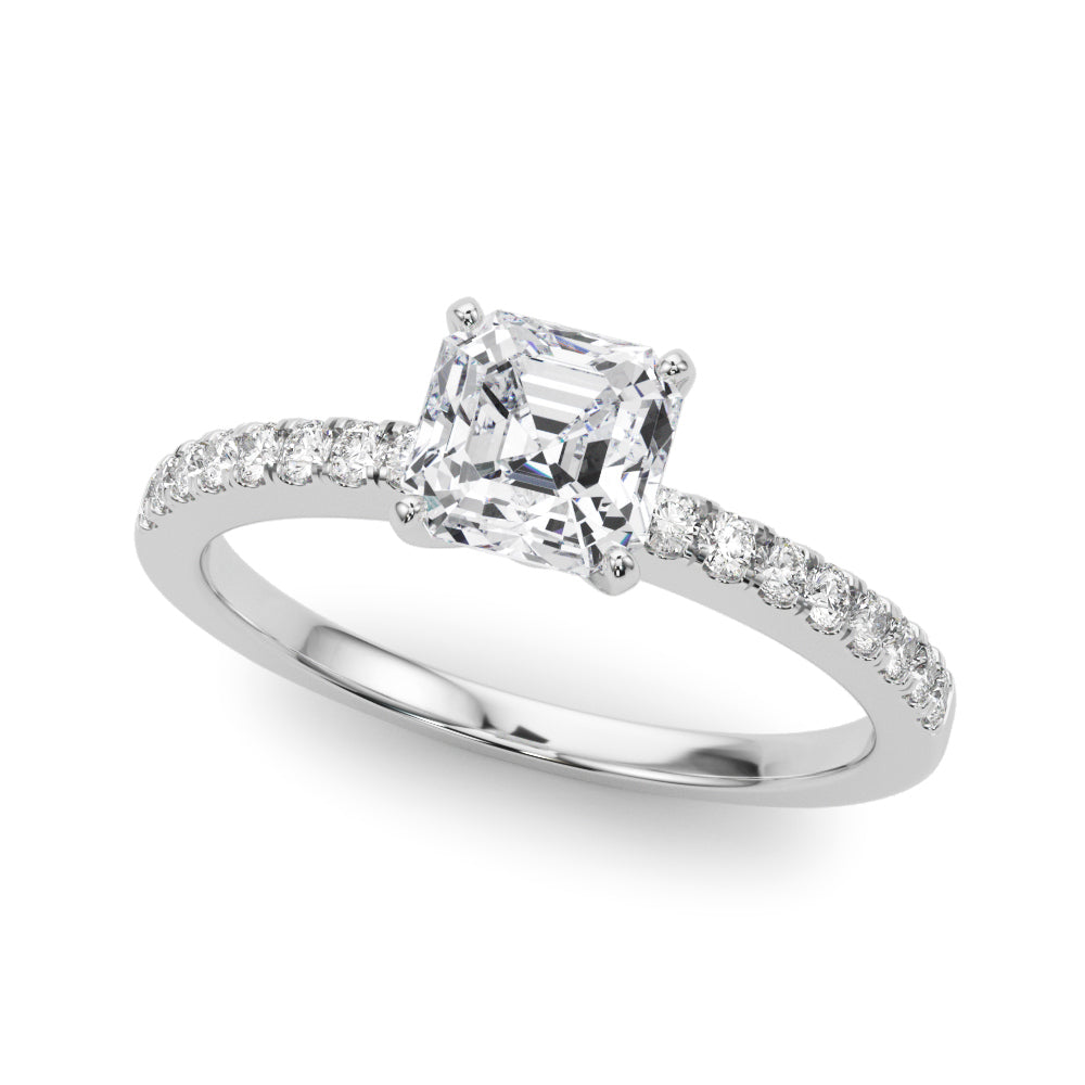 Sculpted Prong-Set Round Diamond Engagement Ring in 10K/14K gold and platinum with certified lab-grown or natural diamonds