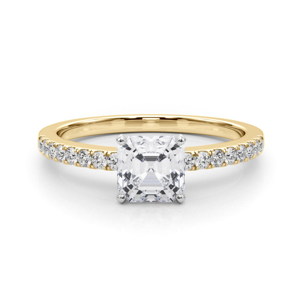 Sculpted Prong-Set Round Diamond Engagement Ring in 10K/14K gold and platinum with certified lab-grown or natural diamonds