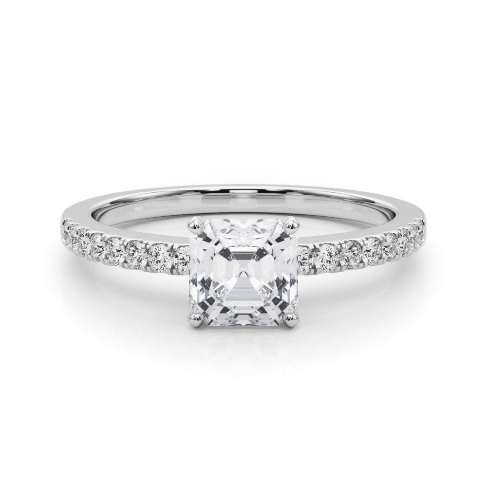 Sculpted Prong-Set Round Diamond Engagement Ring in 10K/14K gold and platinum with certified lab-grown or natural diamonds
